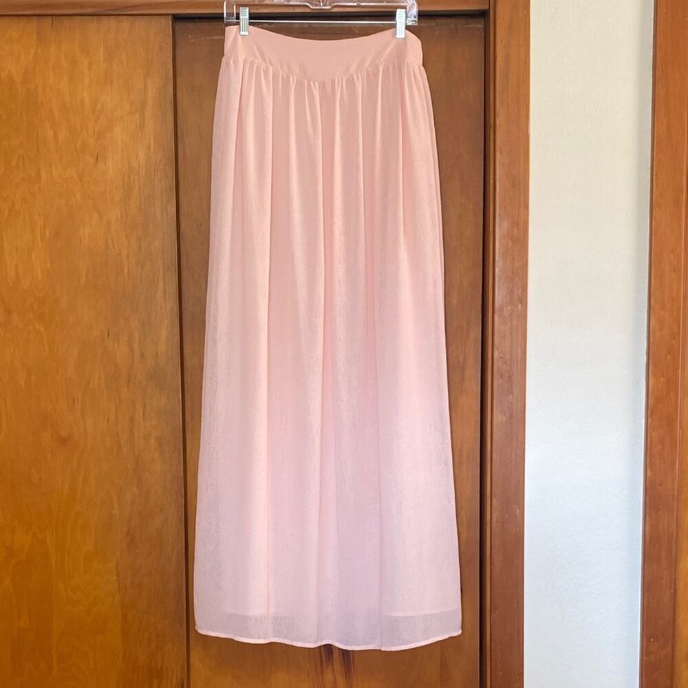 Pins & Needles Baby Pink Maxi Skirt 44” Sheer Overlay Lined Side Zip & Elastic